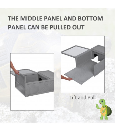 Wooden Tortoise House Grey 94L x 63W x 33H cm Durable Fir Wood Two-Room Design