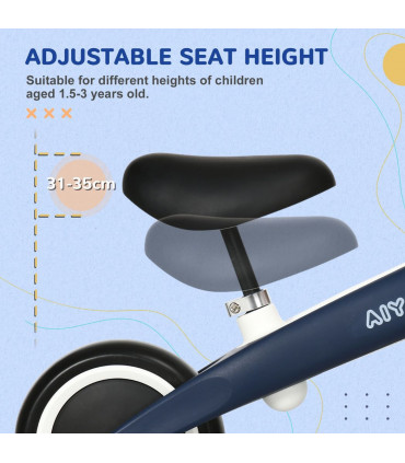 Baby Balance Bike Blue 31-35cm Adjustable Seat Wide Wheels Safe Comfortable