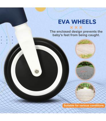 Baby Balance Bike Blue 31-35cm Adjustable Seat Wide Wheels Safe Comfortable