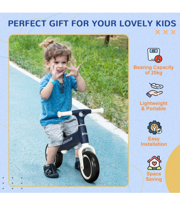 Baby Balance Bike Blue 31-35cm Adjustable Seat Wide Wheels Safe Comfortable