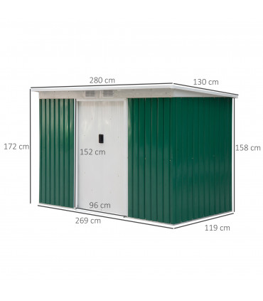Garden Metal Storage Shed Deep Green Galvanised Steel 280cm x 130cm x 172cm