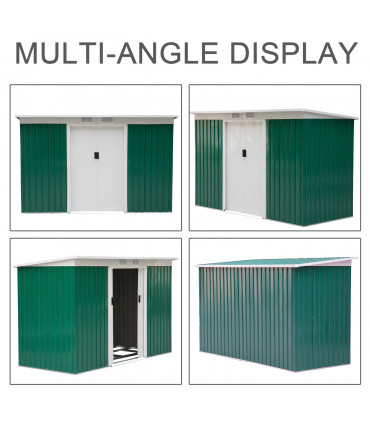 Garden Metal Storage Shed Deep Green Galvanised Steel 280cm x 130cm x 172cm
