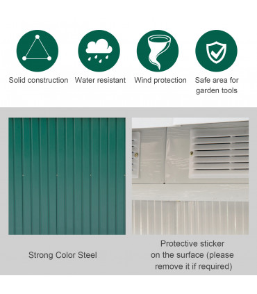 Garden Metal Storage Shed Deep Green Galvanised Steel 280cm x 130cm x 172cm