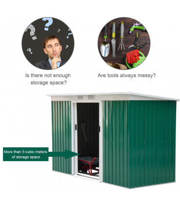 Garden Metal Storage Shed Deep Green Galvanised Steel 280cm x 130cm x 172cm