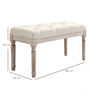Bench Tufted Upholstered Foot Stool Linen-Touch Fabric Beige 159H x 50L x 37Wcm