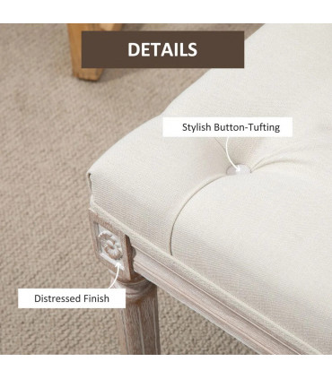 Bench Tufted Upholstered Foot Stool Linen-Touch Fabric Beige 159H x 50L x 37Wcm