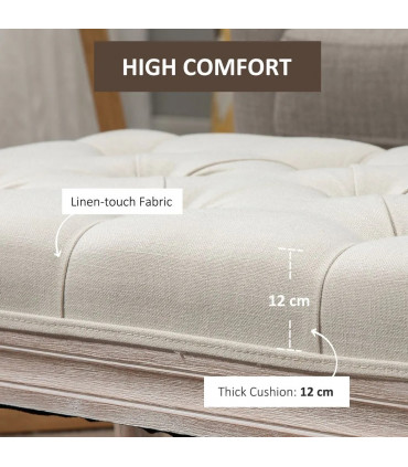 Bench Tufted Upholstered Foot Stool Linen-Touch Fabric Beige 159H x 50L x 37Wcm