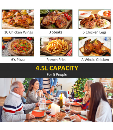 Air Fryer 4.5L 1500W with Digital Display Rapid Air Circulation Timer - Black