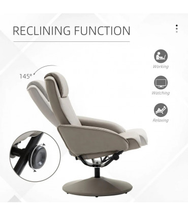 Adjustable Recliner Swivel Leather Armchair 360 Rotatable Stool W/ Footrest