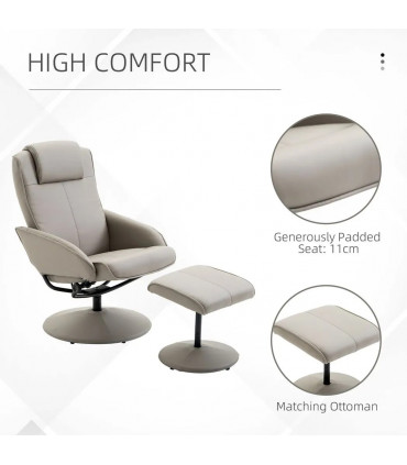 Adjustable Recliner Swivel Leather Armchair 360 Rotatable Stool W/ Footrest