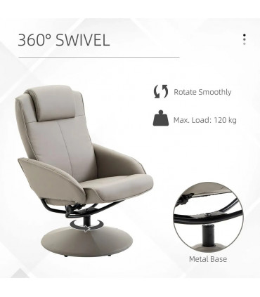 Adjustable Recliner Swivel Leather Armchair 360 Rotatable Stool W/ Footrest