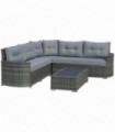 Aluminium Grey Rattan Sofa Set with Center Table Comfort Cushion 148cm x 72cm