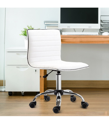 Armless Mid-Back Adjustable Office Chair 360 Swivel Ergonomic White PU Leather