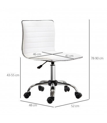 Armless Mid-Back Adjustable Office Chair 360 Swivel Ergonomic White PU Leather