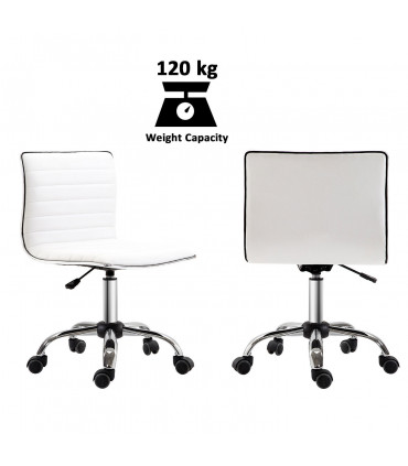 Armless Mid-Back Adjustable Office Chair 360 Swivel Ergonomic White PU Leather