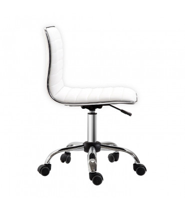Armless Mid-Back Adjustable Office Chair 360 Swivel Ergonomic White PU Leather