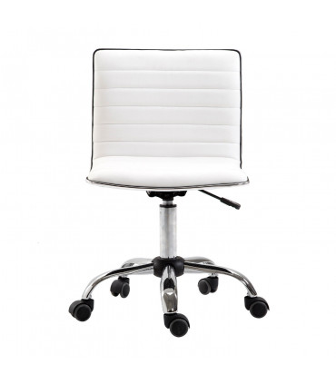 Armless Mid-Back Adjustable Office Chair 360 Swivel Ergonomic White PU Leather