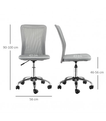 Armless Office Chair Ergonomic Padded Height Adjustable Mesh Back 5 Wheels