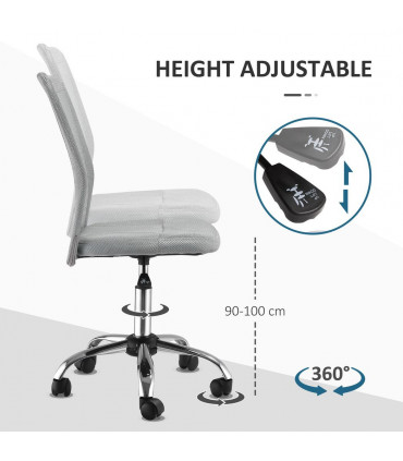 Armless Office Chair Ergonomic Padded Height Adjustable Mesh Back 5 Wheels