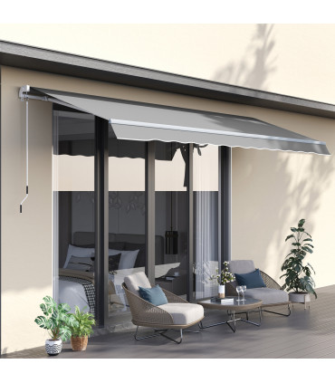 Awning Canopy Garden Outdoor Shelter UV Block Aluminium Crank 3 x 2m Light Grey