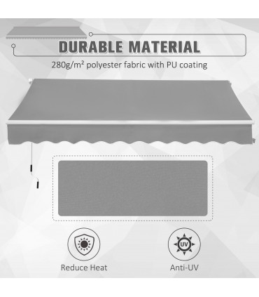 Awning Canopy Garden Outdoor Shelter UV Block Aluminium Crank 3 x 2m Light Grey