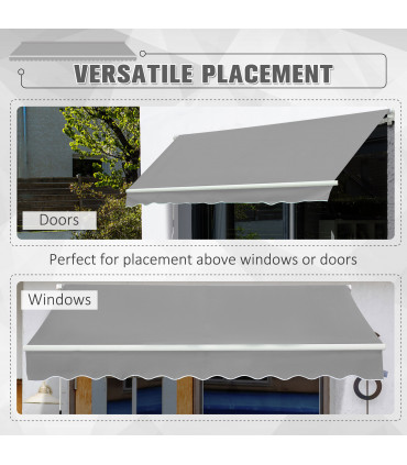 Awning Canopy Garden Outdoor Shelter UV Block Aluminium Crank 3 x 2m Light Grey