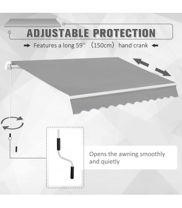 Awning Canopy Garden Outdoor Shelter UV Block Aluminium Crank 3 x 2m Light Grey