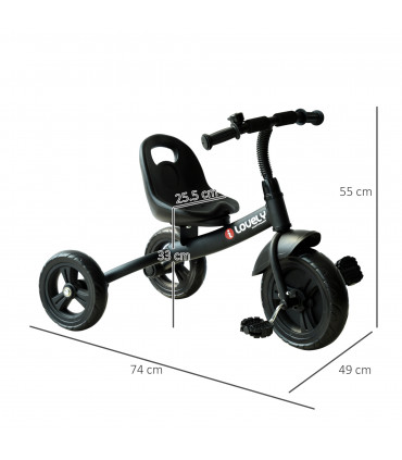 Baby Kids Children Toddler Tricycle Ride on Trike W/ 3 Wheels Black Metal Frame