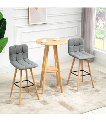 Bar Stool Set of 2 Armless Button-Tufted Counter Height Bar Chairs Grey