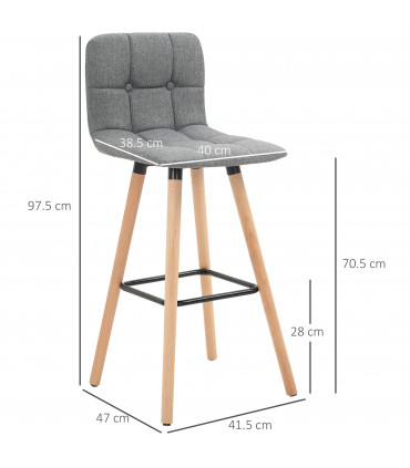 Bar Stool Set of 2 Armless Button-Tufted Counter Height Bar Chairs Grey