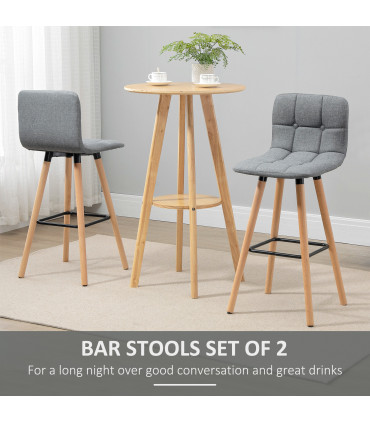 Bar Stool Set of 2 Armless Button-Tufted Counter Height Bar Chairs Grey