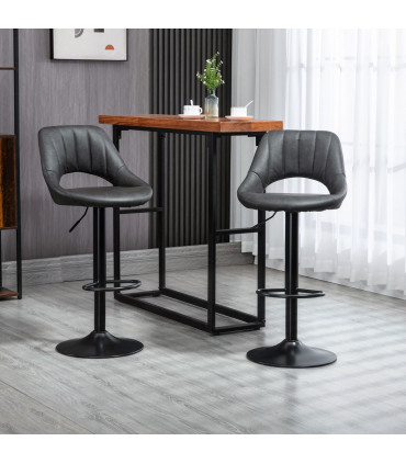 Barstools Set of 2 Adjustable Swivel Height PU Leather Counter Chairs Footrest