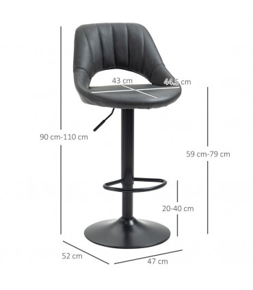 Barstools Set of 2 Adjustable Swivel Height PU Leather Counter Chairs Footrest