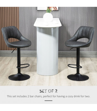 Barstools Set of 2 Adjustable Swivel Height PU Leather Counter Chairs Footrest