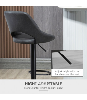 Barstools Set of 2 Adjustable Swivel Height PU Leather Counter Chairs Footrest
