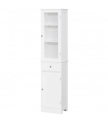 Bathroom Storage Cabinet White 40cmx27cmx171.5cm 3-tier Shelf Drawer Glass Door