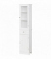 Bathroom Storage Cabinet White 40cmx27cmx171.5cm 3-tier Shelf Drawer Glass Door