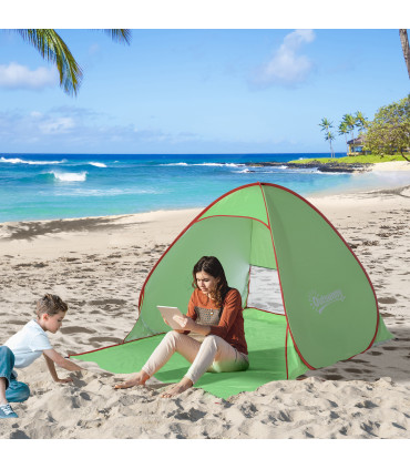 Beach Tent Green 210T Polyester 200L x 150W x 119Hcm Pop Up Sun Shade Shelter