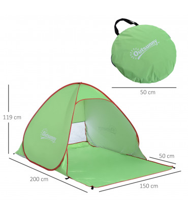 Beach Tent Green 210T Polyester 200L x 150W x 119Hcm Pop Up Sun Shade Shelter