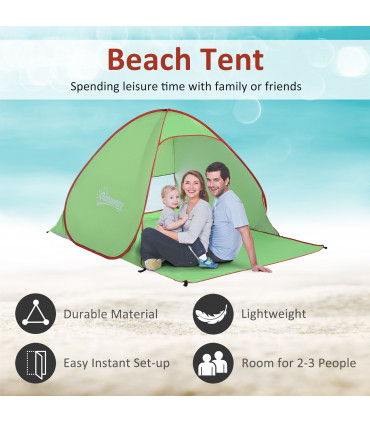 Beach Tent Green 210T Polyester 200L x 150W x 119Hcm Pop Up Sun Shade Shelter