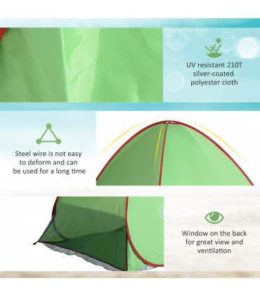 Beach Tent Green 210T Polyester 200L x 150W x 119Hcm Pop Up Sun Shade Shelter