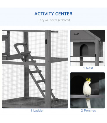 Bird Cage Wooden Aviary for Canary Cockatiel Parrot w/ Wheels Tray