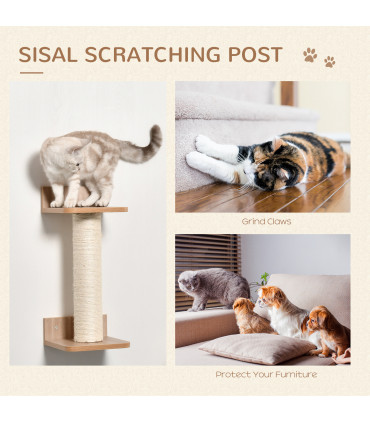 Cat Tree 4PCs Wall-mounted Shelf Set Climbing Tower W/ Hammock Scratching Post