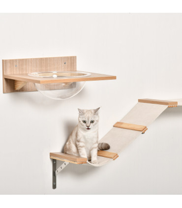 Cat Tree 4PCs Wall-mounted Shelf Set Climbing Tower W/ Hammock Scratching Post