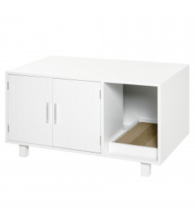 Cat Litter Box Enclosure & House w/ Nightstand/End Table Design, White Pawhut