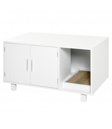 Cat Litter Box Enclosure & House w/ Nightstand/End Table Design, White Pawhut