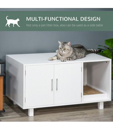 Cat Litter Box Enclosure & House w/ Nightstand/End Table Design, White Pawhut