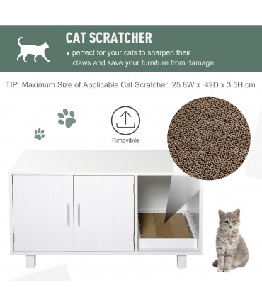 Cat Litter Box Enclosure & House w/ Nightstand/End Table Design, White Pawhut