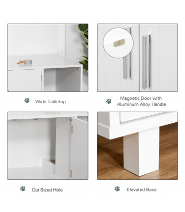 Cat Litter Box Enclosure & House w/ Nightstand/End Table Design, White Pawhut