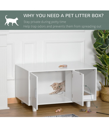 Cat Litter Box Enclosure & House w/ Nightstand/End Table Design, White Pawhut